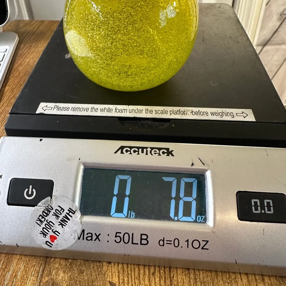 RBG Handmade Art Glass Bud Vase Yellow Green Seeded Bubble Sphere Vietnam